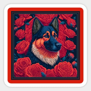 Dogs, shepherd dog and flowers, dog, style vector (Black  version #2 shepherd dog) Sticker